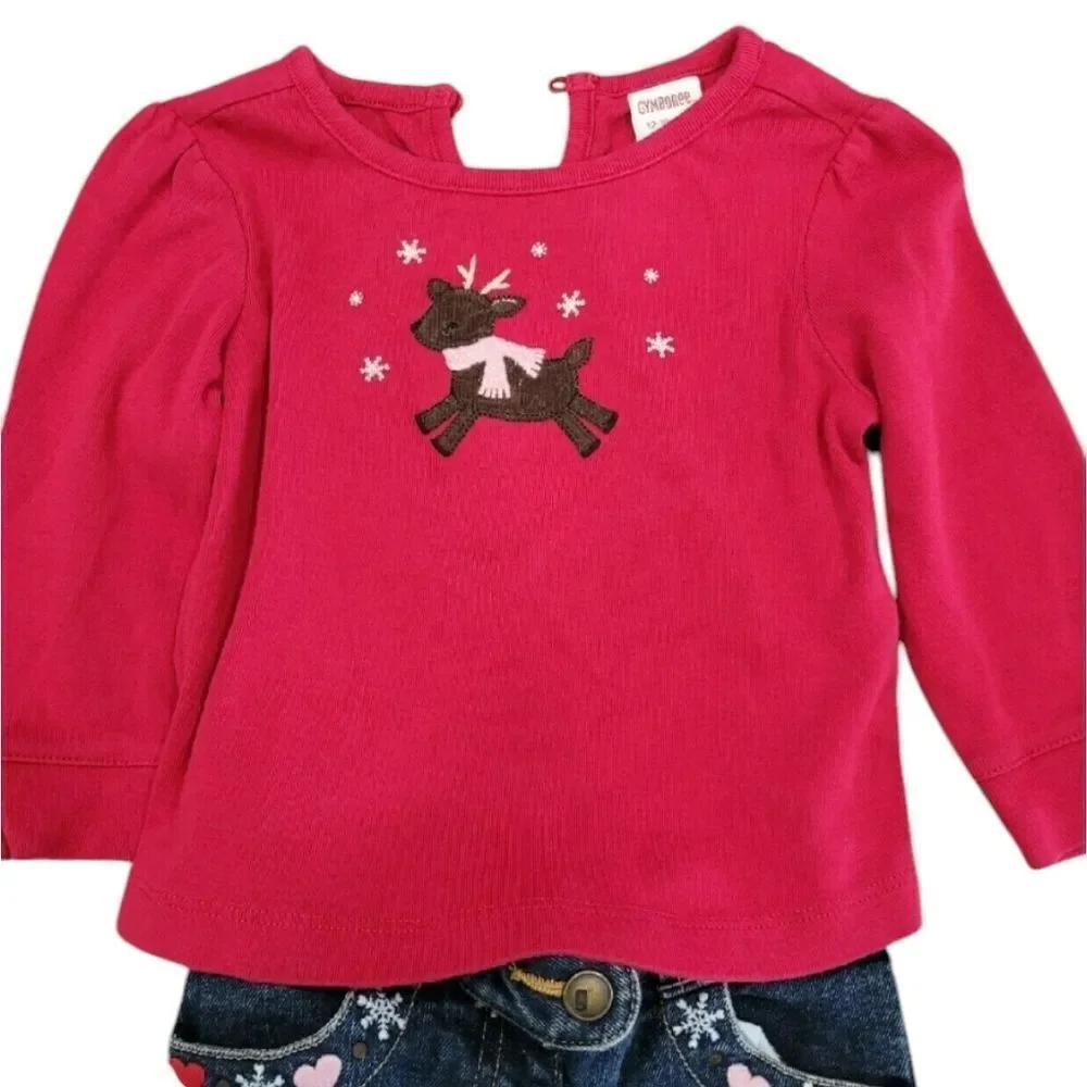 Adorable reindeer top with embroidery jeans